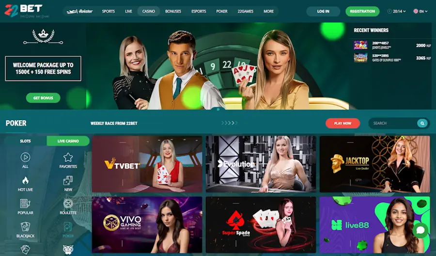 22Bet Poker Games Screenshot